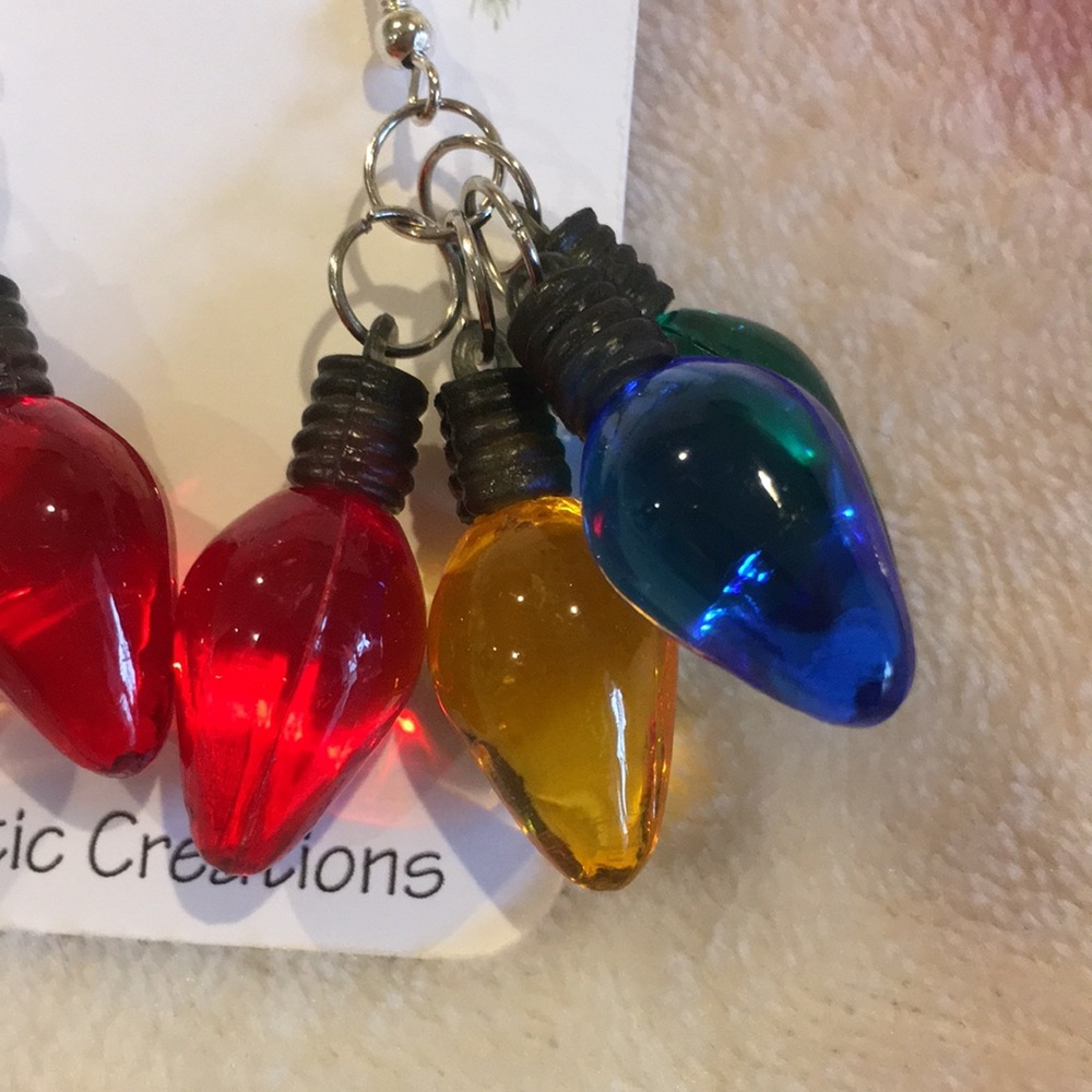 Christmas Holiday Jumbo Lights Pierced Fashion Earrings NWT Handcrafted 2.25” - Picture 2 of 15